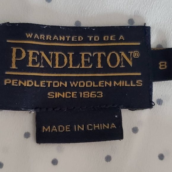 Pendleton White Blue Polka Dot Long Sleeve Button Up Shirt - Picture 6 of 12